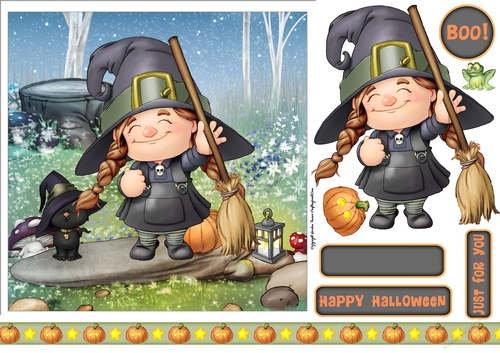 Maisie the Halloween Witch 7x7 Quick Card