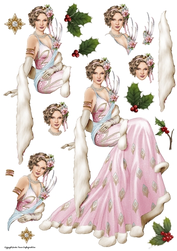 Art Deco Lady Christmas Lola Decoupage Sheet Pink