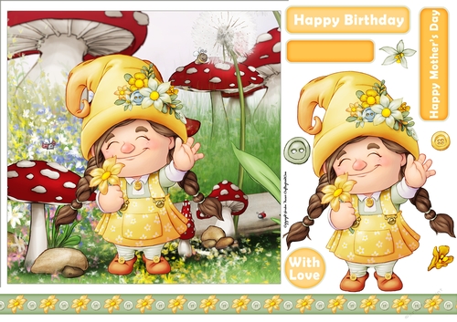 Maisie the Gnome Yellow 7x7  Quick Card Front