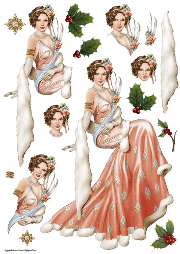 Art Deco Lady Christmas Lola Decoupage Sheet Peach