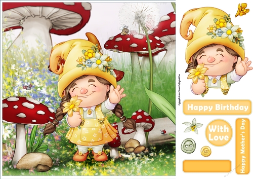 Maisie the Gnome Yellow 8x8 Quick Card Front