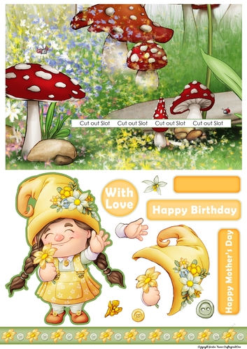 Maisie the Gnome Yellow Slider Card