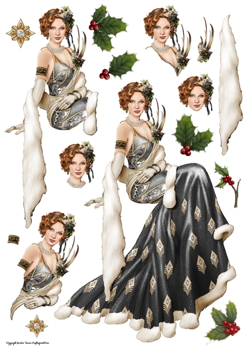 Art Deco Lady Christmas Lola Decoupage Sheet Black