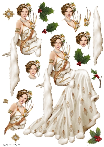 Art Deco Lady Christmas Lola Decoupage Sheet Cream
