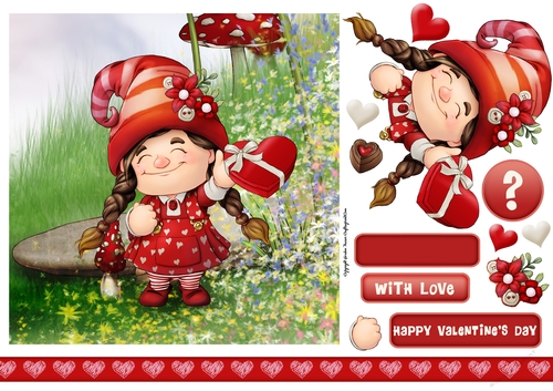 Maisie the Gnome Valentines Day 7x7 Quick Card