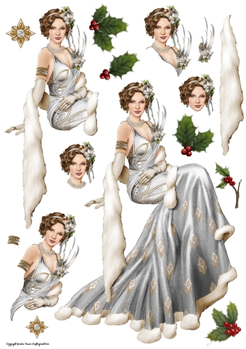 Art Deco Lady Christmas Lola Decoupage Sheet Silver