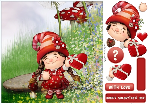 Maisie the Gnome Valentines Day 8x8 Quick Card