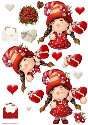 Maisie the Gnome Valentines Day Decoupage Sheet