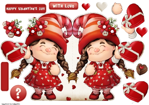 Maisie the Gnome Valentines Day Shaped Card