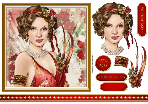 Art Deco Lady Lola 7x7 Quick Card Red