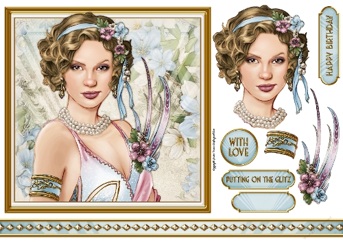 Art Deco Lady Lola 7x7 Quick Card Blue