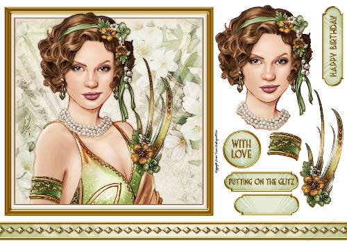 Art Deco Lady Lola 7x7 Quick Card Green