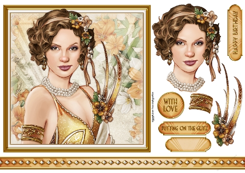 Art Deco Lady Lola 7x7 Quick Card Gold