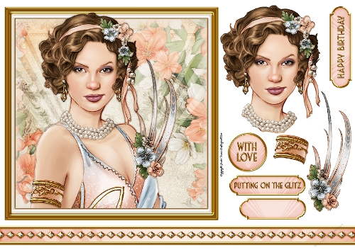Art Deco Lady Lola 7x7 Quick Card Peach