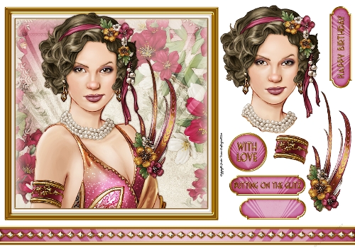 Art Deco Lady Lola 7x7 Quick Card Dark Pink