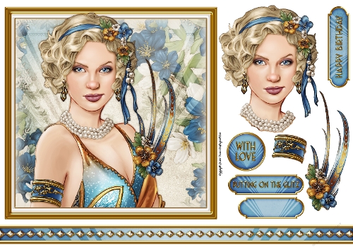 Art Deco Lady Lola 7x7 Quick Card Dark Blue