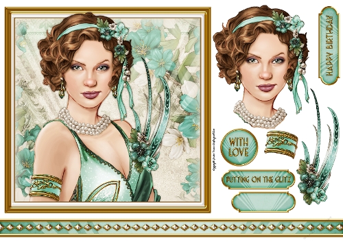 Art Deco Lady Lola 7x7 Quick Card Aqua