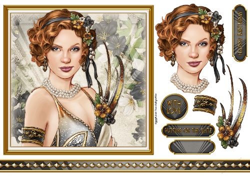Art Deco Lady Lola 7x7 Quick Card Black