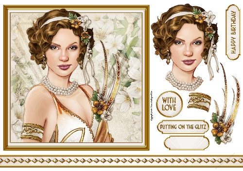 Art Deco Lady Lola 7x7 Quick Card Cream