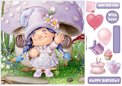 Maisie the Gnome Lilac 8x8 Quick Card