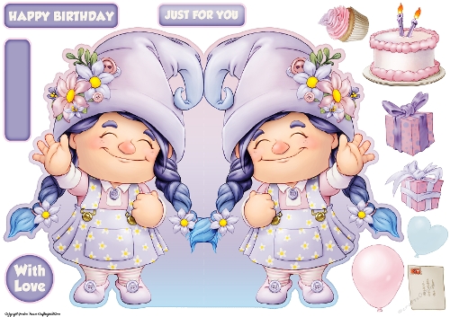 Maisie the Gnome Lilac Shaped Card