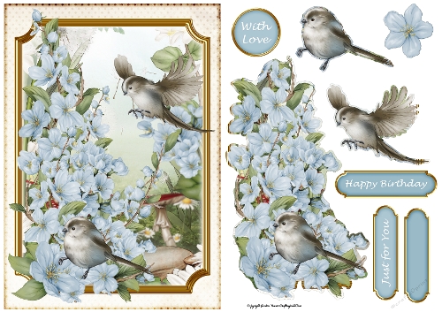 Long Tailed Bird with Blossom Blue