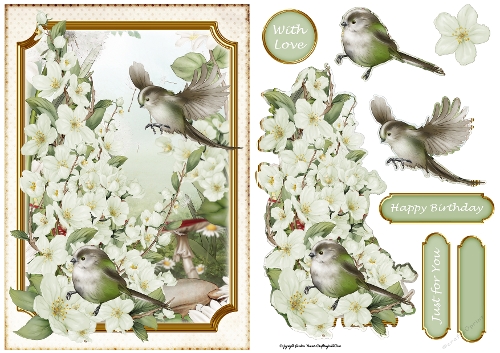 Long Tailed Bird with Blossom Green