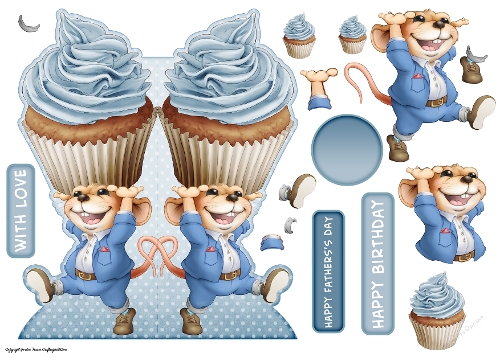 Mr Cup Cake Mouse (Blue Suit) Shaped Card