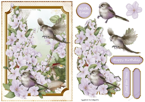 Long Tailed Bird with Blossom Lilac