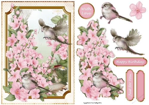 Long Tailed Bird with Blossom Pink