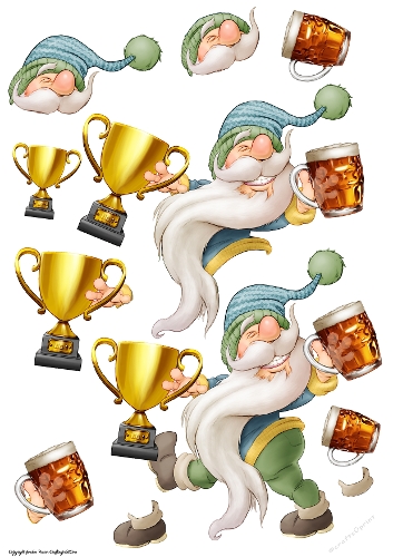 Beer and Trophy Gnome Decoupage Sheet