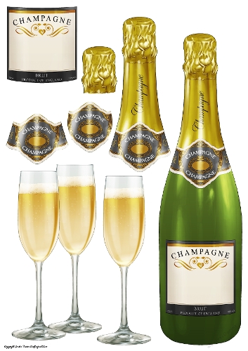 Champagne Bottle and Glasses Decoupage Sheet