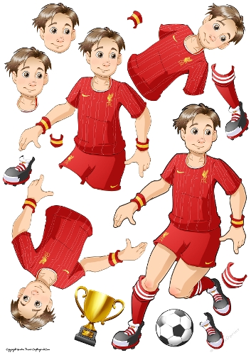 Young Footballer Dude Red, White and Yellow Decoupage Sheet
