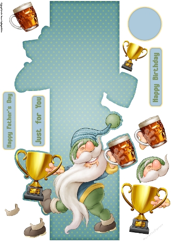 Beer and Trophy Gnome Shaped Card