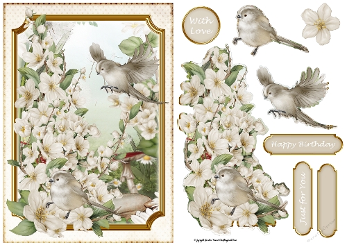 Long Tailed Bird with Blossom  Cream