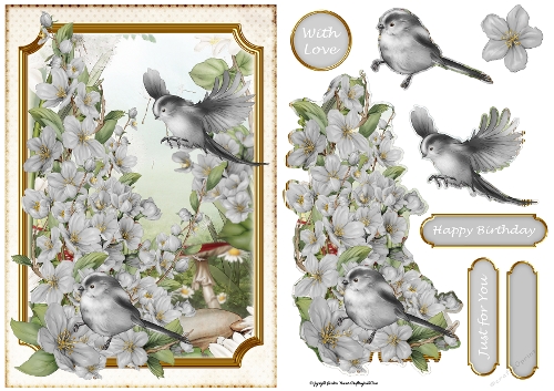 Long Tailed Bird with Blossom  Silver