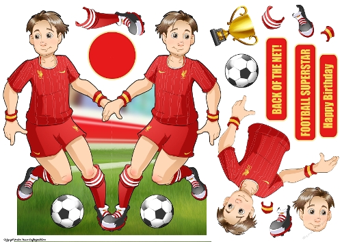 Young Footballer Dude Red, White and Yellow Shaped Card