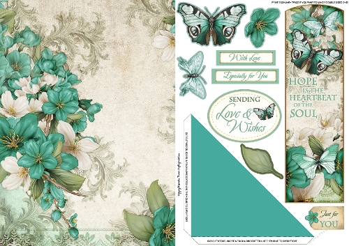 Butterfly Bouquet Bookmark Card Aqua