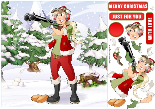 Christmas Clay Pigeon Shooting Dudess 8x8 Quick Card
