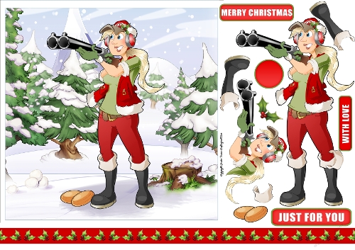 Christmas Clay Pigeon Shooting Dudess 7x7 Quick Card
