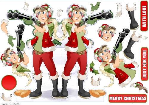 Christmas Clay Pigeon Shooting Dudess Shaped Card