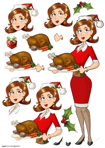 Christmas Turkey Dudess Decoupage Sheet