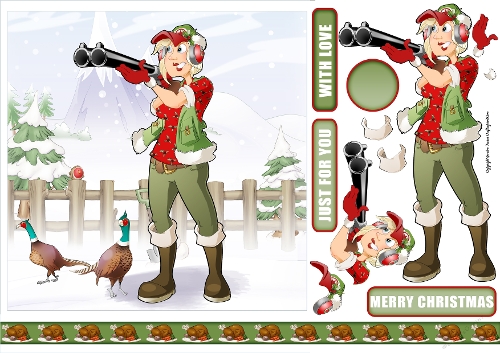 Christmas Clay Pheasant Shooting Dudess 7x7 Quick Card