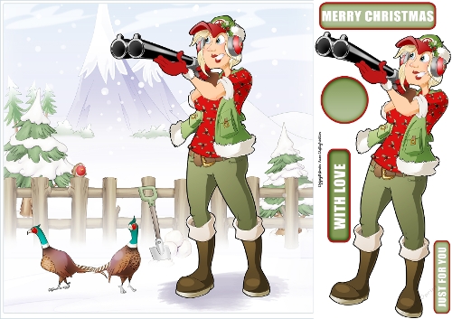 Christmas Clay Pheasant Shooting Dudess 8x8 Quick Card