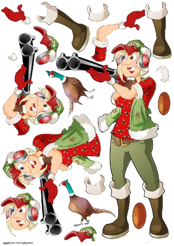Christmas Clay Pheasant Shooting Dudess Decoupage Sheet
