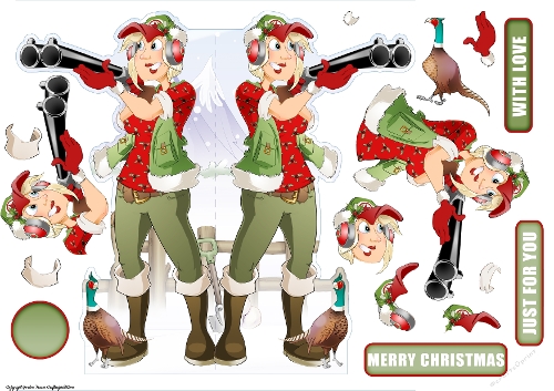 Christmas Clay Pheasant Shooting Dudess Shaped Card