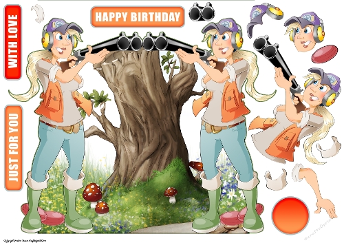 Clay Pigeon Shooting Dudess Shaped Card