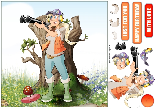Clay Pigeon Shooting Dudess 8x8 Quick Card