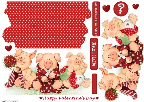 Three Little Pigs Valentines Day Shaped Card
