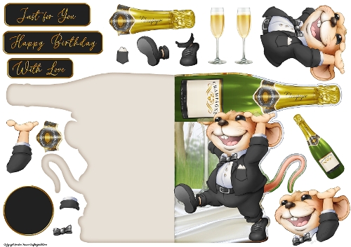 Mr Champagne Mouse Black Shaped Card